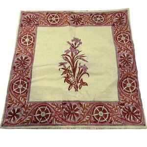 Fabindia Vintage Cotton Block Print Floral Pillow Cover 16x16 Made in India